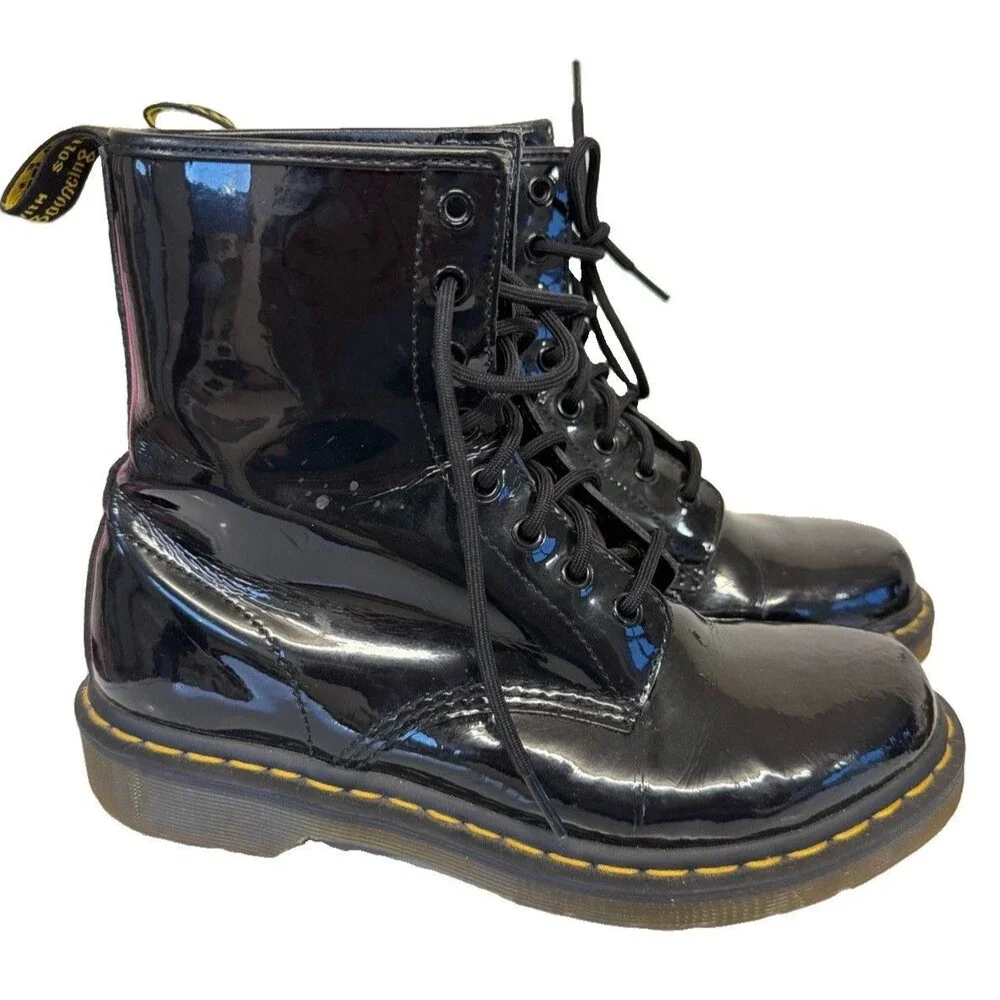 Dr. Martens 1460 Black Patent Leather 8 Hole Lace-Up Unisex Boots‎ Shoes Size 9